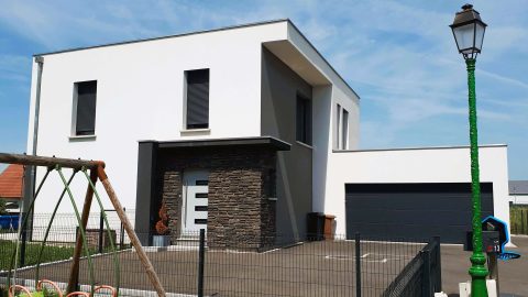 Réalisation maison toit plat garage accolé